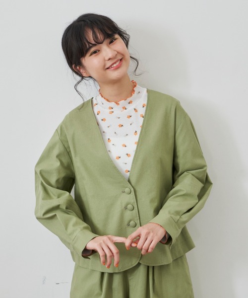 MERLOT（メルロー）の「リネン3Dスリーブジャケット/セットアップ（ノーカラージャケット・レディース・ライトグリーン/ナチュラル・FREE）」の14枚目の写真