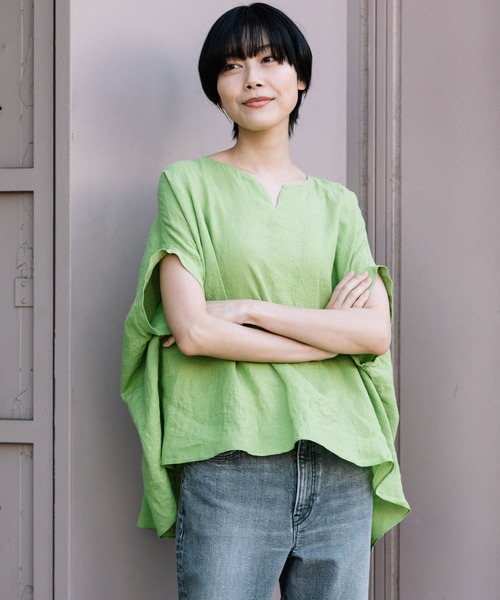 Munich（ミューニック）の「60sフレンチリネンワイドシャツ（シャツ/ブラウス・レディース・ホワイト/ブラック/ピンク/ライトグリーン/ナチュラル/ラベンダー・FREE）」の4枚目の写真