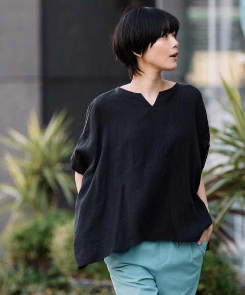 Munich（ミューニック）の「60sフレンチリネンワイドシャツ（シャツ/ブラウス・レディース・ホワイト/ブラック/ピンク/ライトグリーン/ナチュラル/ラベンダー・FREE）」の3枚目の写真