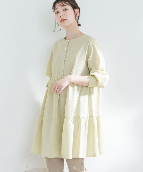 F by ROSSO(エフバイロッソ)の「F by ROSSO イージーケアリネンティアードチュニック(シャツ/ブラウス・レディース・ブラウン/オフホワイト/イエロー・FREE)」の3枚目の写真