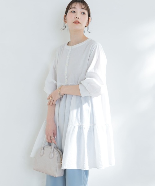 F by ROSSO(エフバイロッソ)の「F by ROSSO イージーケアリネンティアードチュニック(シャツ/ブラウス・レディース・ブラウン/オフホワイト/イエロー・FREE)」の6枚目の写真