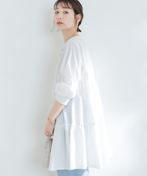 F by ROSSO(エフバイロッソ)の「F by ROSSO イージーケアリネンティアードチュニック(シャツ/ブラウス・レディース・ブラウン/オフホワイト/イエロー・FREE)」の7枚目の写真