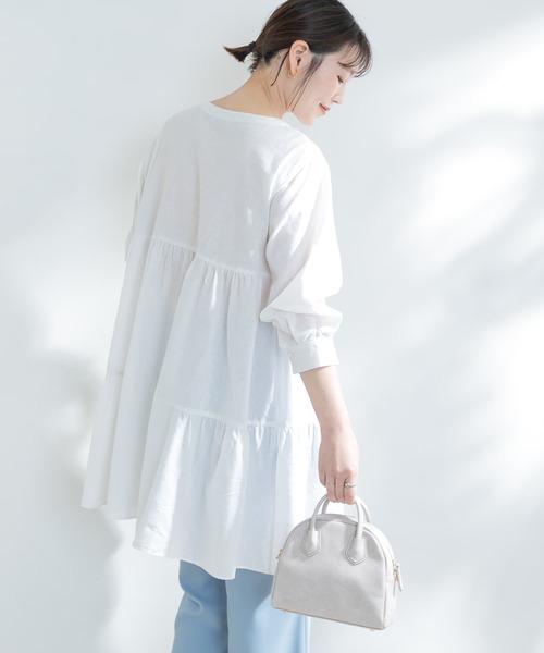 F by ROSSO(エフバイロッソ)の「F by ROSSO イージーケアリネンティアードチュニック(シャツ/ブラウス・レディース・ブラウン/オフホワイト/イエロー・FREE)」の8枚目の写真
