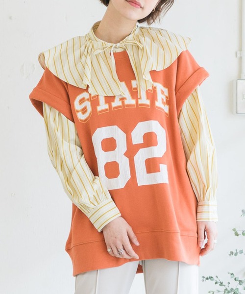 RETRO GIRL(レトロガール)の「ロゴ裏毛BIGノースリ(Tシャツ/カットソー・レディース・ライトグレー/オレンジ/ダークブルー・FREE)」の1枚目の写真