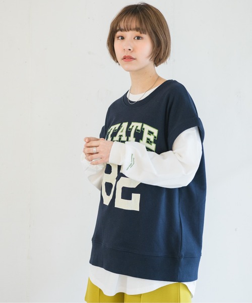 RETRO GIRL(レトロガール)の「ロゴ裏毛BIGノースリ(Tシャツ/カットソー・レディース・ライトグレー/オレンジ/ダークブルー・FREE)」の16枚目の写真