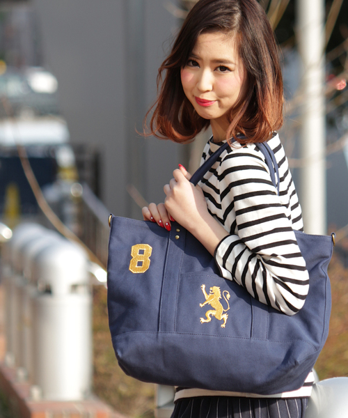 GIORDANO（ジョルダーノ）の「[GIORDANO]ライオン刺繍キャンバストートバッグM (2015年モデル)（トートバッグ・メンズ・ブラック/カーキ/ネイビー/オレンジ/ブラック×ゴールド・FREE）」の6枚目の写真