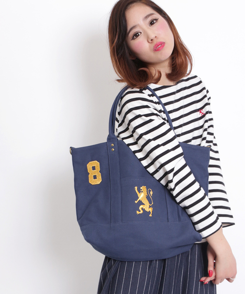 GIORDANO（ジョルダーノ）の「[GIORDANO]ライオン刺繍キャンバストートバッグM (2015年モデル)（トートバッグ・メンズ・ブラック/カーキ/ネイビー/オレンジ/ブラック×ゴールド・FREE）」の7枚目の写真