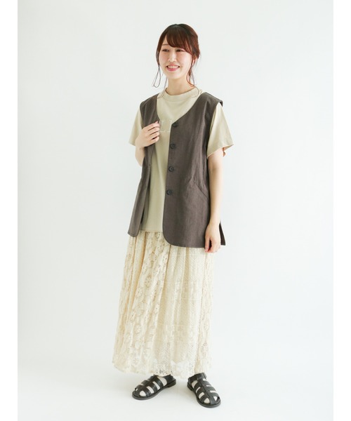 Samansa Mos2(サマンサ モスモス)の「ロゴ刺繍フレンチスリーブTシャツ(Tシャツ/カットソー・レディース・オフホワイト/グリーン/ベージュ/チャコール・フリ-)」の8枚目の写真
