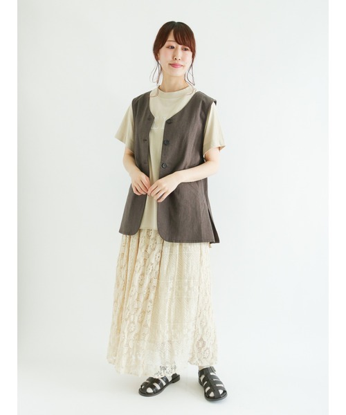 Samansa Mos2(サマンサ モスモス)の「ロゴ刺繍フレンチスリーブTシャツ(Tシャツ/カットソー・レディース・オフホワイト/グリーン/ベージュ/チャコール・フリ-)」の7枚目の写真