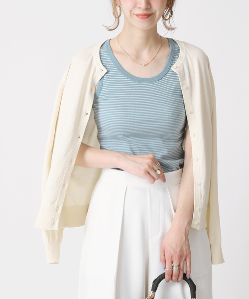 B.C STOCK（ベーセーストック）の「ハイツイスト コットンコンパクトカーディガン（カーディガン/ボレロ・レディース・ホワイト/パープル/ネイビー/イエロー・FREE）」の2枚目の写真