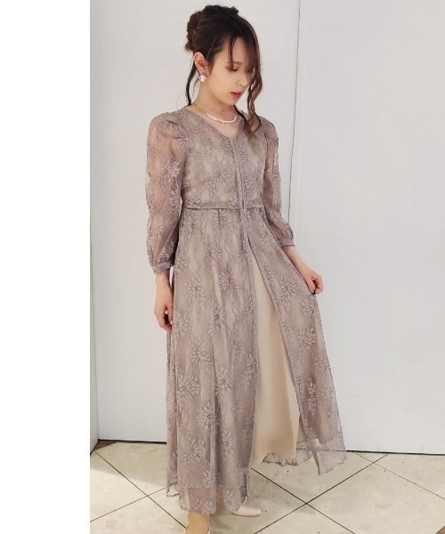 Cupid Heart】結婚式ドレス レイヤード花柄レースロングパーティードレス