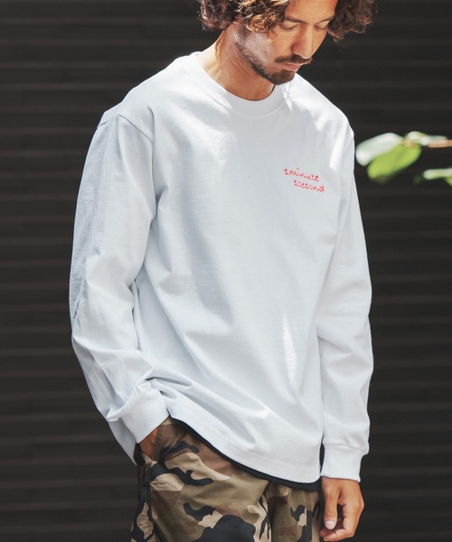 1minute 1second(ワンミニットワンセカンド)の「mlt3904-9oz USA cotton long sleeves cut&sewn with emb.& heart カットソー(Tシャツ/カットソー・メンズ・ブラック系その他/ホワイト系その他/ホワイト×ピンク・XL/S/M/L)」の22枚目の写真