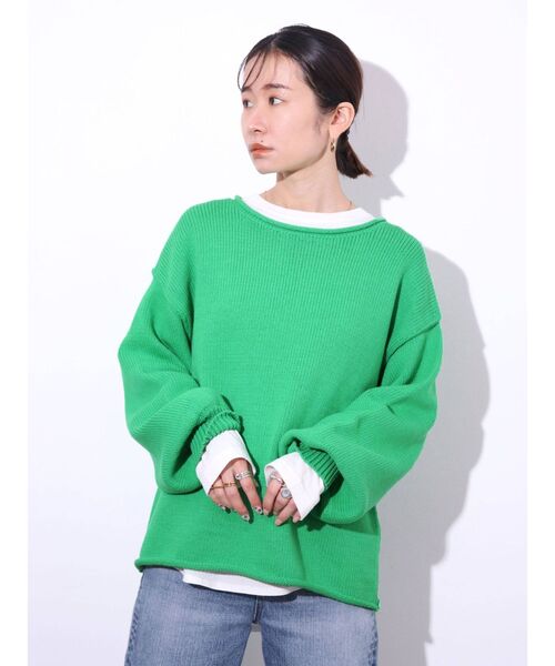 Ungrid(アングリッド)の「ラウンドロングスリーブTee(Tシャツ/カットソー・レディース・ブラック/オフホワイト・FREE)」の7枚目の写真