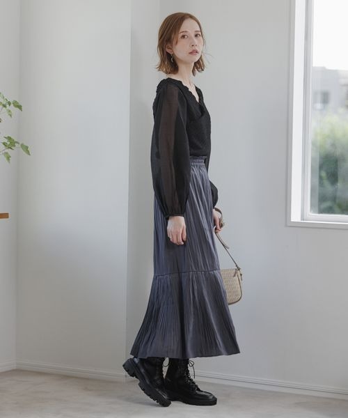 mysty woman(ミスティウーマン)の「【harekoさんコラボ】クシュプリーツスカート 162513(スカート・レディース・ブラック系その他/ピンク系その他/グレイッシュブルー・FREE)」の14枚目の写真