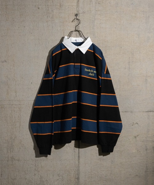 JOHN'S CLOSET(ジョンズクローゼット)の「【13】マルチボーダー ビックラガーシャツ(ポロシャツ・メンズ・ブラック/ネイビー/オフホワイト/ブルー/グリーン/アイボリー/ブラック系その他/ホワイト/オレンジ/グリーン系その他/ブルーグレー・MEDIUM/LARGE)」の5枚目の写真