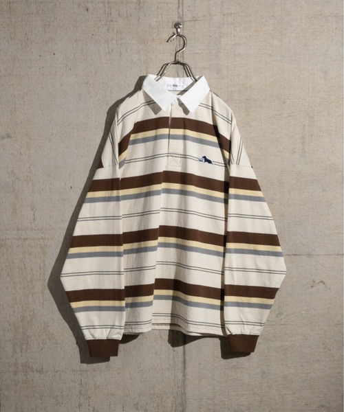 JOHN'S CLOSET(ジョンズクローゼット)の「【13】マルチボーダー ビックラガーシャツ(ポロシャツ・メンズ・ブラック/ネイビー/オフホワイト/ブルー/グリーン/アイボリー/ブラック系その他/ホワイト/オレンジ/グリーン系その他/ブルーグレー・MEDIUM/LARGE)」の3枚目の写真