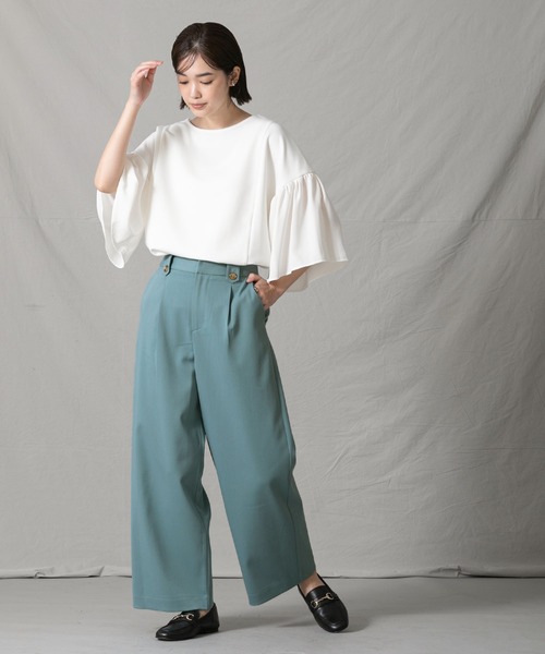 Gready Brilliant（グレディブリリアン）の「ＴＲツイルタックセミワイドパンツ（その他パンツ・レディース・グレイッシュベージュ/ブルーグリーン・38/36）」の3枚目の写真