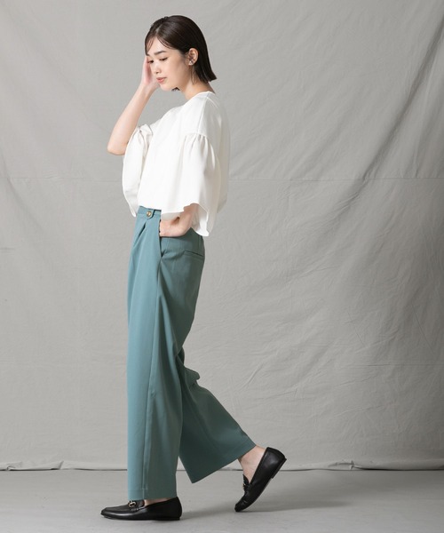 Gready Brilliant（グレディブリリアン）の「ＴＲツイルタックセミワイドパンツ（その他パンツ・レディース・グレイッシュベージュ/ブルーグリーン・38/36）」の6枚目の写真