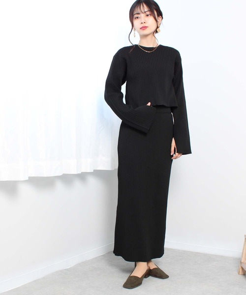 ☆ルネ rene☆パールスリットリブニットロングスカート