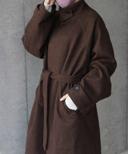 y/m by れぽすけ（イムバイレポスケ）の「ロングベルテッド2wayスタンドカラーコート（その他アウター・メンズ・ブラック/ブラウン・MEDIUM/LARGE）」の8枚目の写真