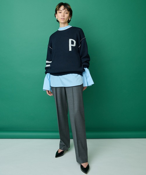 Whim Gazette（ウィムガゼット）の「【THE PAUSE】ロゴニットプルオーバー（ニット/セーター・レディース・ライトグレー/ネイビー・FREE）」の3枚目の写真