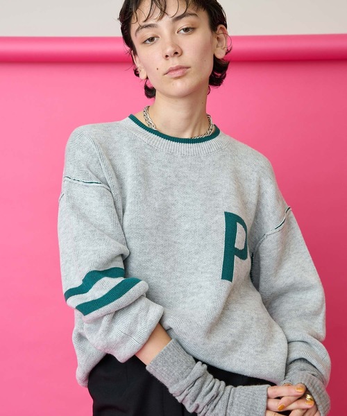 Whim Gazette（ウィムガゼット）の「【THE PAUSE】ロゴニットプルオーバー（ニット/セーター・レディース・ライトグレー/ネイビー・FREE）」の9枚目の写真