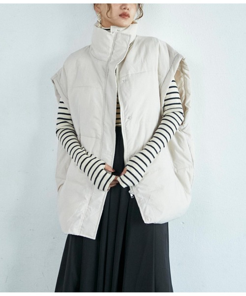 Settimissimo（セッティミッシモ）の「ヴィンテージタフタダウン風ジレ（ダウンベスト・レディース・アイボリー/ブラック・FREE）」の2枚目の写真