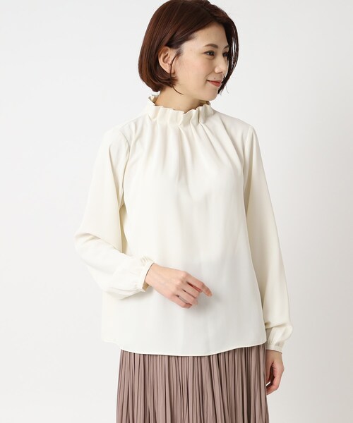 SHOO・LA・RUE（シューラルー）の「◆【S-3L】スタンドフリルブラウス（シャツ/ブラウス・レディース・アイボリー/ブラック・01/02/03/04/05）」の3枚目の写真