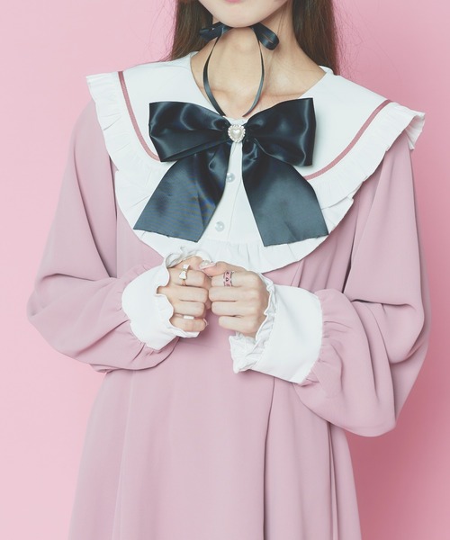 WEGO(ウィゴー)の「WEGO/【一部店限定】リボン付きビッグ襟ワンピース(ワンピース・レディース・ブラック/ピンク・FREE)」の11枚目の写真