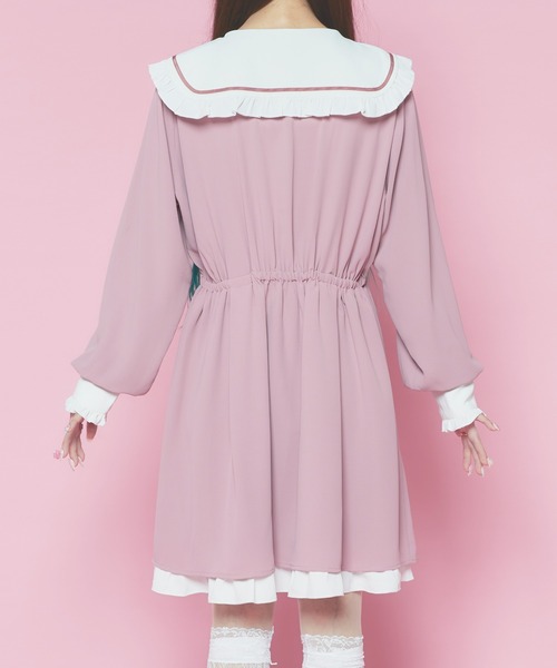 WEGO(ウィゴー)の「WEGO/【一部店限定】リボン付きビッグ襟ワンピース(ワンピース・レディース・ブラック/ピンク・FREE)」の3枚目の写真