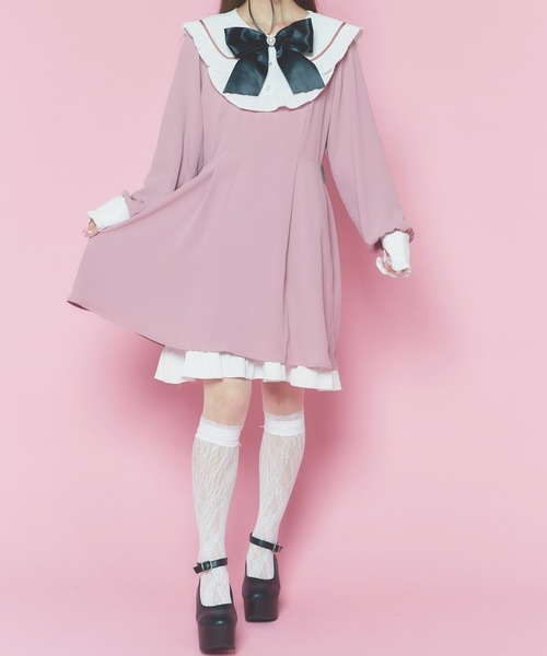 WEGO(ウィゴー)の「WEGO/【一部店限定】リボン付きビッグ襟ワンピース(ワンピース・レディース・ブラック/ピンク・FREE)」の14枚目の写真