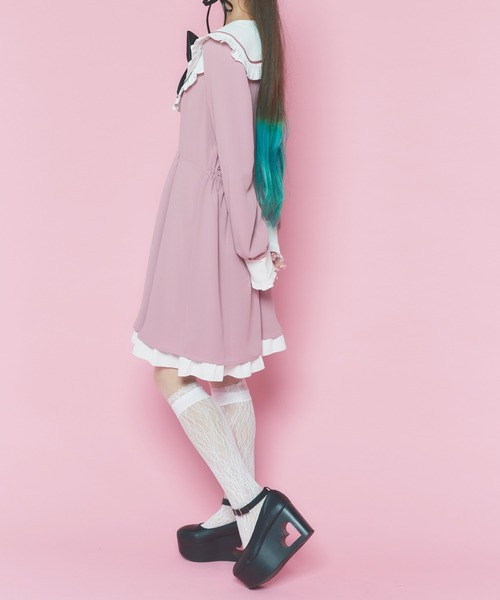 WEGO(ウィゴー)の「WEGO/【一部店限定】リボン付きビッグ襟ワンピース(ワンピース・レディース・ブラック/ピンク・FREE)」の7枚目の写真