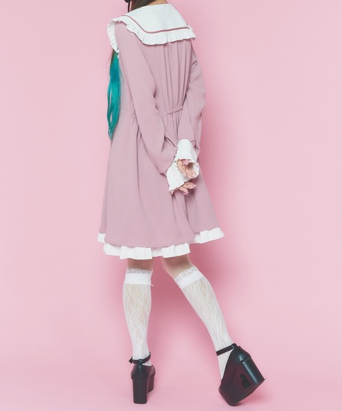 WEGO(ウィゴー)の「WEGO/【一部店限定】リボン付きビッグ襟ワンピース(ワンピース・レディース・ブラック/ピンク・FREE)」の9枚目の写真