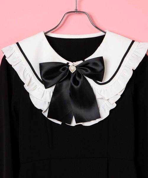 WEGO(ウィゴー)の「WEGO/【一部店限定】リボン付きビッグ襟ワンピース(ワンピース・レディース・ブラック/ピンク・FREE)」の12枚目の写真