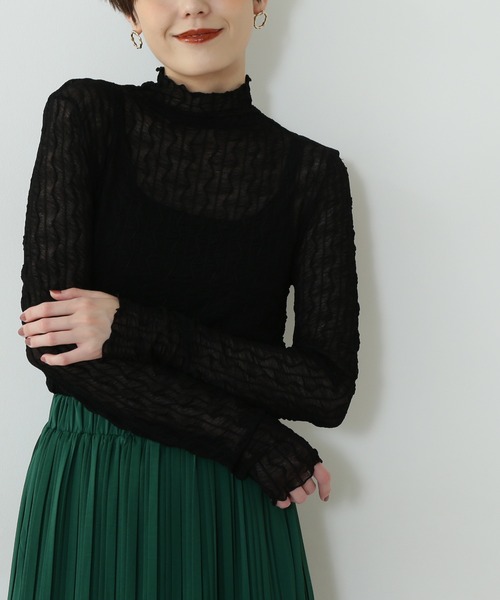 N.（N. Natural Beauty Basic）（エヌエヌナチュラルビューティーベーシック）の「【追加生産】◆シアーウェーブカットソー（Tシャツ/カットソー・レディース・ブラック/オフホワイト・MEDIUM）」の2枚目の写真