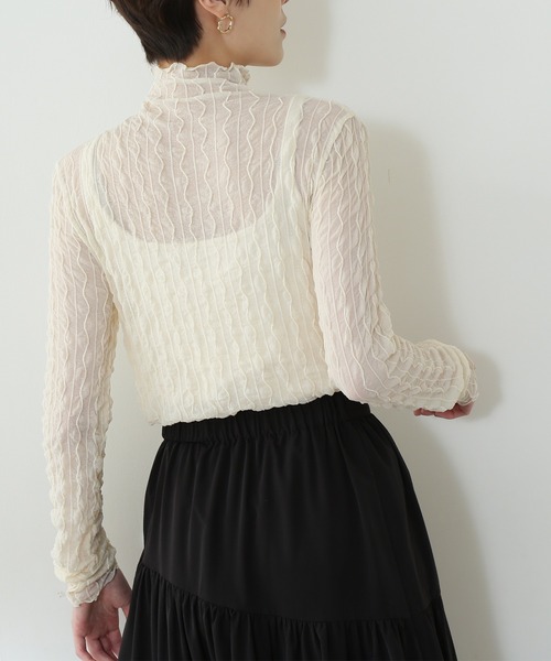 N.（N. Natural Beauty Basic）（エヌエヌナチュラルビューティーベーシック）の「【追加生産】◆シアーウェーブカットソー（Tシャツ/カットソー・レディース・ブラック/オフホワイト・MEDIUM）」の16枚目の写真