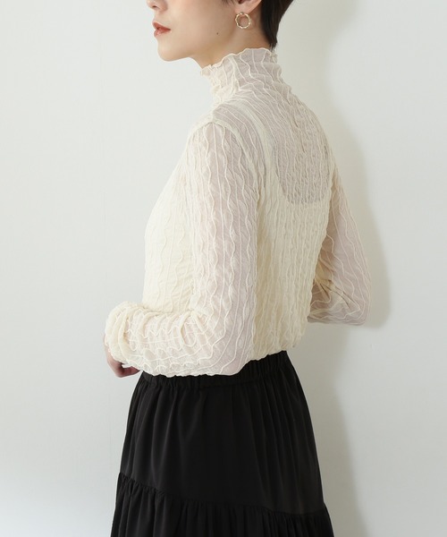 N.（N. Natural Beauty Basic）（エヌエヌナチュラルビューティーベーシック）の「【追加生産】◆シアーウェーブカットソー（Tシャツ/カットソー・レディース・ブラック/オフホワイト・MEDIUM）」の15枚目の写真