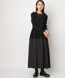 試着のみ　CADUNE　ジャガードドッキングワンピース　パール　ロング　長袖　黒 70812958b_b_02_215.jpg
