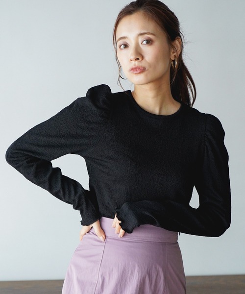 mysty woman(ミスティウーマン)の「パワショルストレッチプルオーバー 184568(Tシャツ/カットソー・レディース・ブラック/ピンク/オフホワイト・FREE)」の1枚目の写真