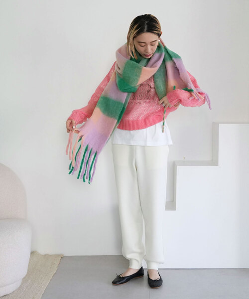 SLOBE citron.（スローブシトロン）の「SLOBE citron. CHECK MOHAIR STOLE（マフラー・レディース・ピンク/グリーン/ブラウン・FREE）」の22枚目の写真