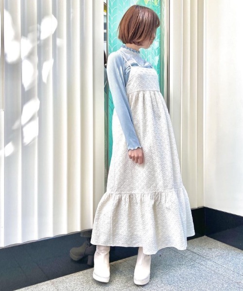 axes femme POETIQUE（アクシーズファムポエティック）の「ふくれジャカードキャミワンピース（ワンピース・レディース・ミント/キナリ/ブラック・MEDIUM）」の2枚目の写真