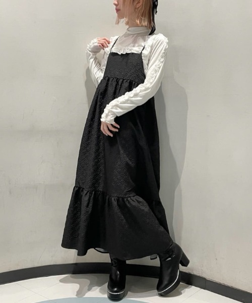 axes femme POETIQUE（アクシーズファムポエティック）の「ふくれジャカードキャミワンピース（ワンピース・レディース・ミント/キナリ/ブラック・MEDIUM）」の3枚目の写真