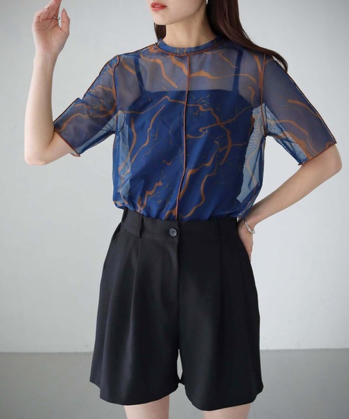 cheriella（シェリエラ）の「【cheriella】WEB限定マーブルハイネックシアートップス半袖　新色追加（Tシャツ/カットソー・レディース・グレイッシュベージュ/ブラック/ブルー/カーキ/グレー/ブルーグリーン/グレー系その他/ワイン・M）」の13枚目の写真