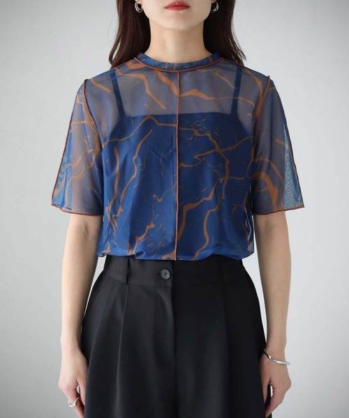 cheriella（シェリエラ）の「【cheriella】WEB限定マーブルハイネックシアートップス半袖　新色追加（Tシャツ/カットソー・レディース・グレイッシュベージュ/ブラック/ブルー/カーキ/グレー/ブルーグリーン/グレー系その他/ワイン・M）」の15枚目の写真