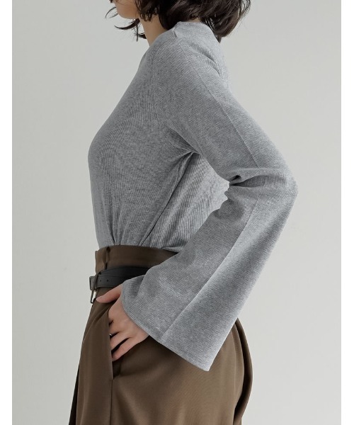 Re:EDIT（リエディ）の「[新色追加][累計販売枚数2.1万枚突破]クルーネックフレアスリーブリブカットソートップス（Tシャツ/カットソー・レディース・ブラック×ホワイト/ブラック/ホワイト/ホワイト×ブラック/イエロー/ブルー/グレー/ブラック系その他/グリーン/ホワイト系その他/グレー系その他/グリーン系その他/ホワイト系その他2/ブラウン/グレイッシュベージュ・MEDIUM/LARGE）」の19枚目の写真