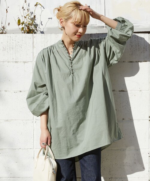 FREAK'S STORE（フリークスストア）の「【限定展開】 インド クルミボタン ブラウス（シャツ/ブラウス・レディース・ブルーグリーン/ブラック/オフホワイト/ブルー/ラベンダー/イエロー/ピンク・ﾌﾘ-）」の5枚目の写真