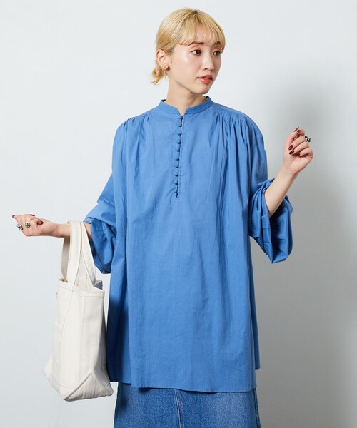 FREAK'S STORE（フリークスストア）の「【限定展開】 インド クルミボタン ブラウス（シャツ/ブラウス・レディース・ブルーグリーン/ブラック/オフホワイト/ブルー/ラベンダー/イエロー/ピンク・ﾌﾘ-）」の4枚目の写真