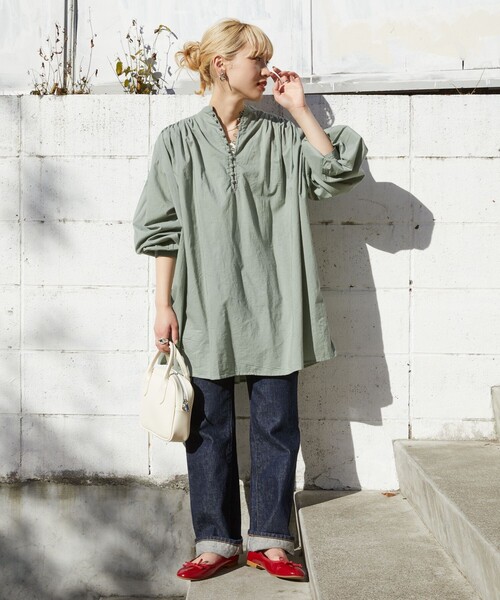 FREAK'S STORE（フリークスストア）の「【限定展開】 インド クルミボタン ブラウス（シャツ/ブラウス・レディース・ブルーグリーン/ブラック/オフホワイト/ブルー/ラベンダー/イエロー/ピンク・ﾌﾘ-）」の22枚目の写真