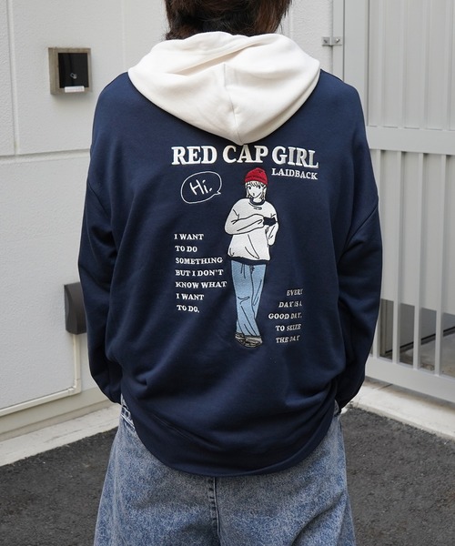 Red Cap Girl(レッドキャプガール)の「【RED CAP GIRL】新柄追加 ビッグシルエット フロント発泡プリントプルオーバーパーカー ユニセックス(パーカー・メンズ・ホワイト/ブラック/杢グレー/ブルー/ホワイト系その他/グレー系その他/ブルー系その他2/グリーン系その他/ブルー系その他/グレー系3/ブルー系その他3/グレー系その他3/ホワイト系その他3・L/M)」の12枚目の写真