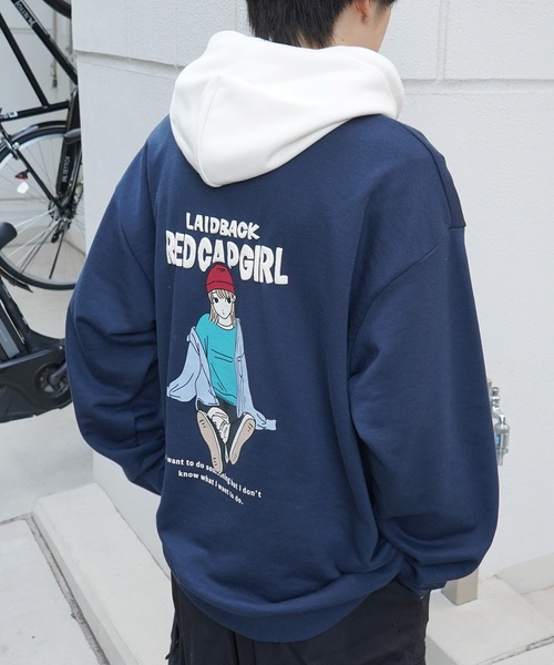 Red Cap Girl(レッドキャプガール)の「【RED CAP GIRL】新柄追加 ビッグシルエット フロント発泡プリントプルオーバーパーカー ユニセックス(パーカー・メンズ・ホワイト/ブラック/杢グレー/ブルー/ホワイト系その他/グレー系その他/ブルー系その他2/グリーン系その他/ブルー系その他/グレー系3/ブルー系その他3/グレー系その他3/ホワイト系その他3・L/M)」の13枚目の写真